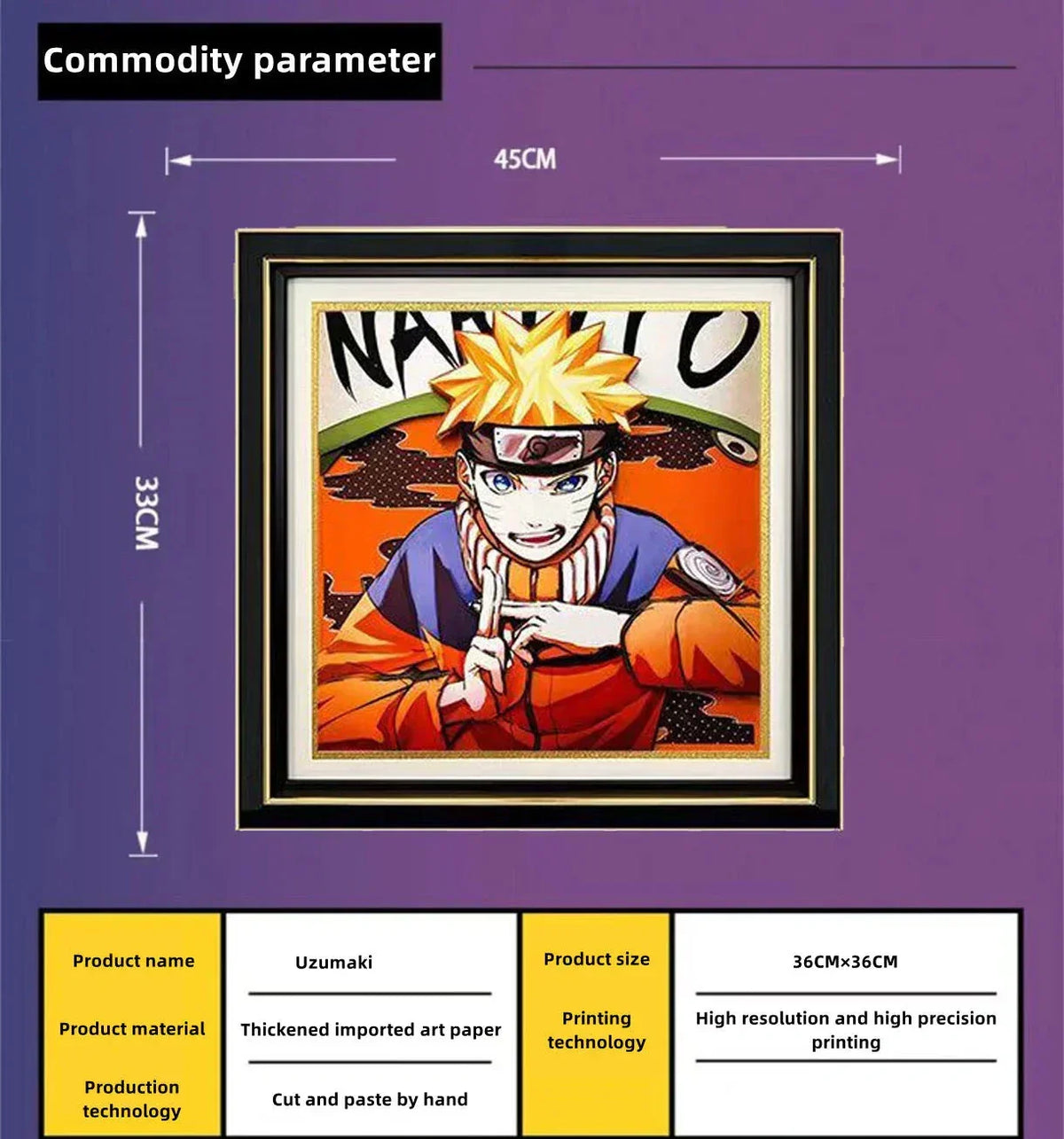 Naruto Uzumaki 3D Layered Paper Art Frame, Anime Naruto Handmade Paper Cut Shadow Box, Stratification Paper Carving Painting, Wall & Desk Display Decor, Collectible Art Gift for Naruto Anime Fans