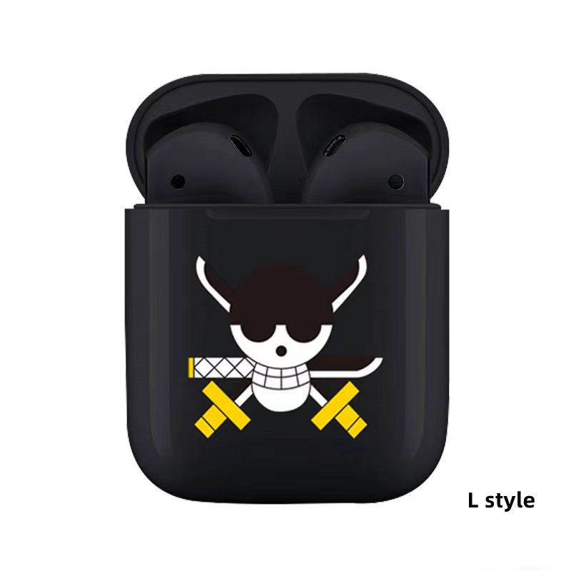 One Piece Anime TWS Wireless Earbuds, Luffy Zoro Sanji Chopper Skull Logo Printed Bluetooth Earphones, Stereo In-Ear Headphones with Portable Charging Case, Anime Fan Gift Wireless Headset