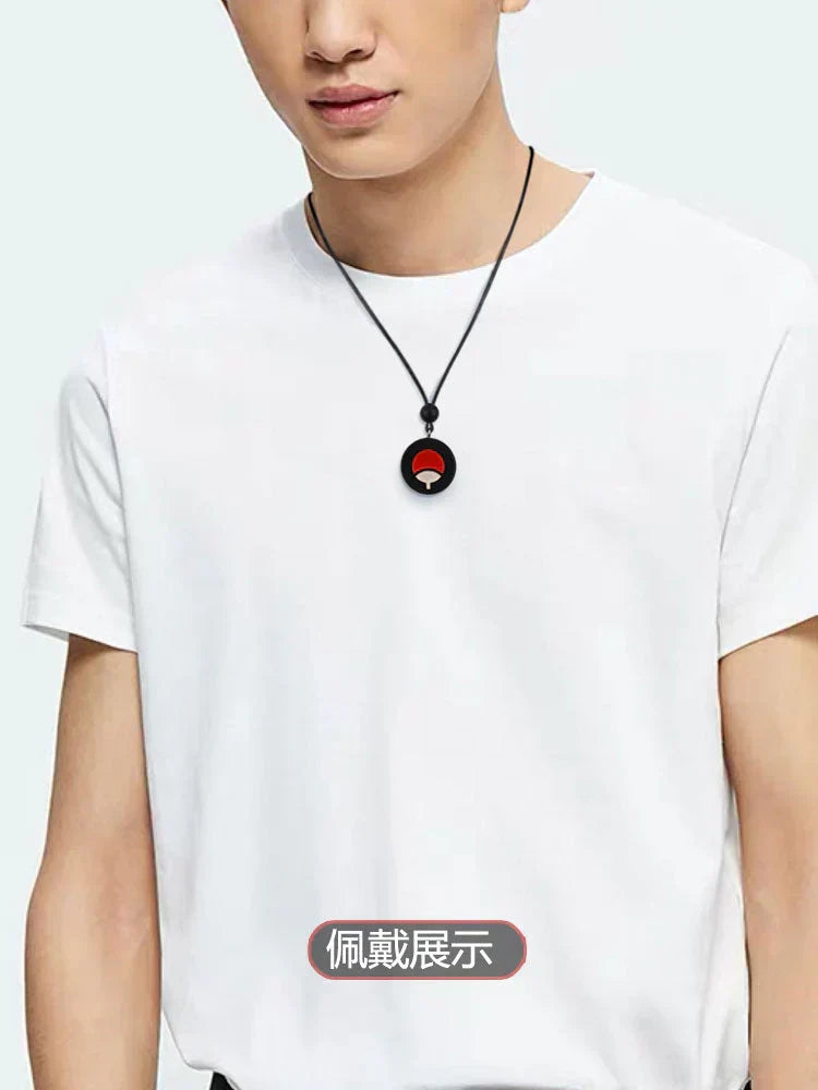 Naruto Anime Symbol Pendant Necklace, Akatsuki Red Cloud Sharingan Konoha Logo Wooden Necklace, Adjustable Rope Chain Cosplay Jewelry, Gift for Naruto Fans