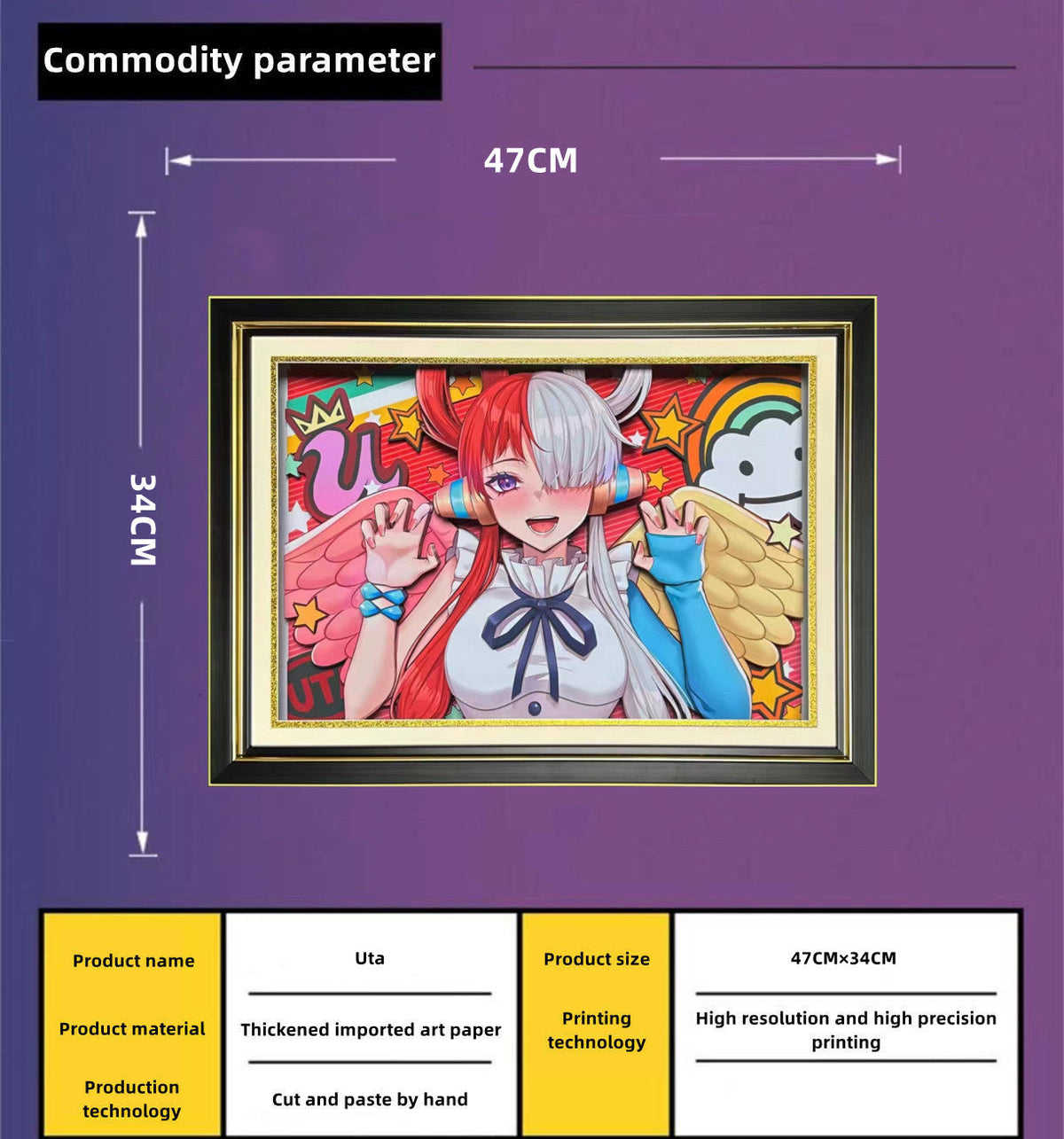 One Piece Uta 3D Layered Paper Cut Framed Wall Art, Anime Uta Stereoscopic Paper Craft Painting, One Piece Red Movie Character Poster, Ready to Hang Home Bedroom Decor Collectible Gift for Anime Fans
