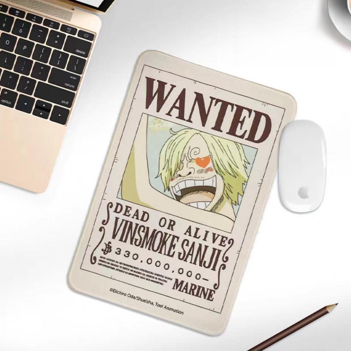 One Piece Wanted Poster Mouse Pad, Anime Bounty Poster Non-Slip Rubber Mousepad, One Piece Luffy Zoro Nami Chopper Robin Gaming Desk Mat, Office Desktop Decor Gift for Anime Fans