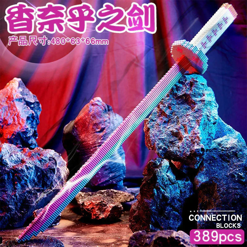 Demon Slayer Building Block Katana Sword, Anime Nichirin Sword Model Kit with Display Stand, Cosplay Prop Assembly Bricks, Tanjiro Zenitsu Giyuu Shinobu Sword Building Toy, Anime Collectible Decor Gift