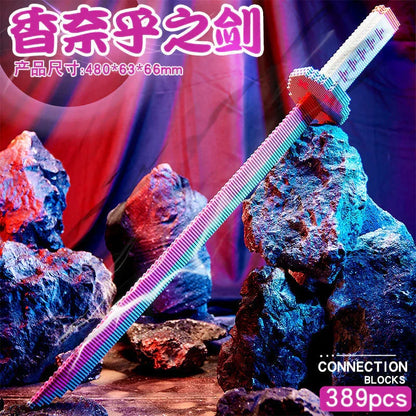 Demon Slayer Building Block Katana Sword, Anime Nichirin Sword Model Kit with Display Stand, Cosplay Prop Assembly Bricks, Tanjiro Zenitsu Giyuu Shinobu Sword Building Toy, Anime Collectible Decor Gift