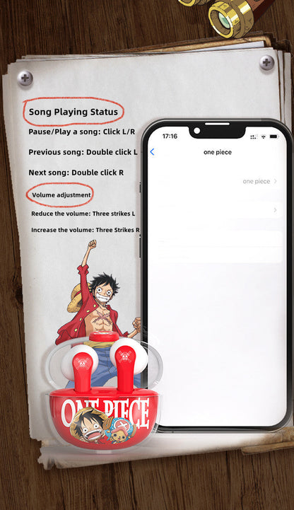 One Piece Monkey D. Luffy Tony Tony Chopper True Wireless Bluetooth 5.3 Earbuds Smart Touch Control Half‑in‑Ear Headphones with Transparent Charging Case Anime Gift For Fans