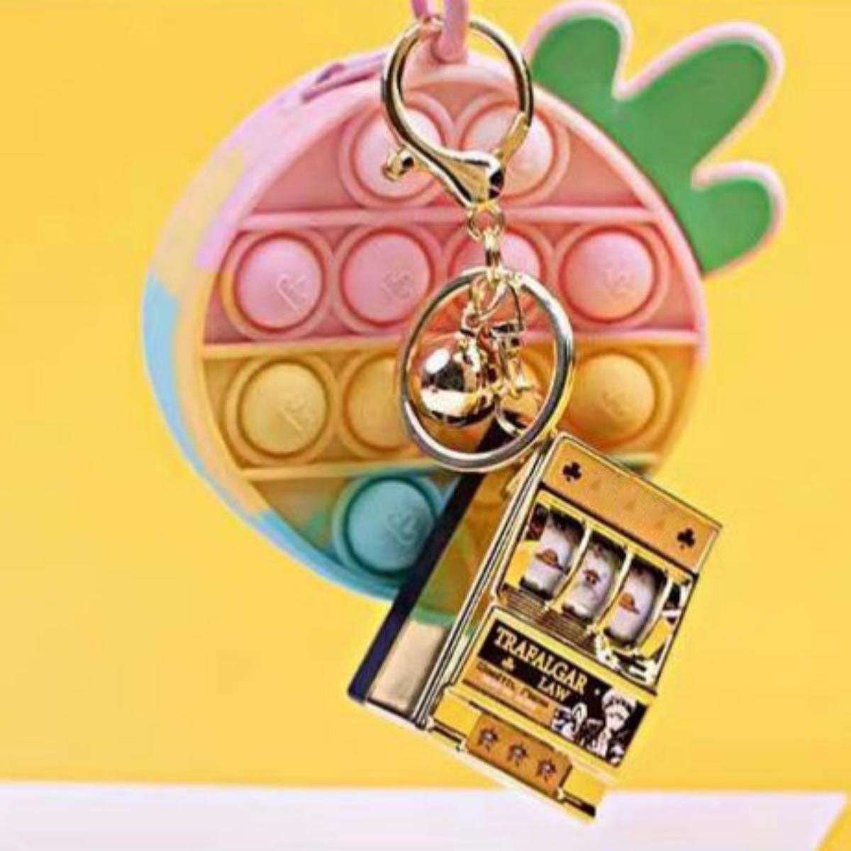 One Piece Mini Slot Machine Keychain, Portable Working Fruit Slot Game Key Ring, Novelty Stress Relief Fidget Toy, Colorful Bag Pendant Charm, Anime Fan Birthday Christmas Gift