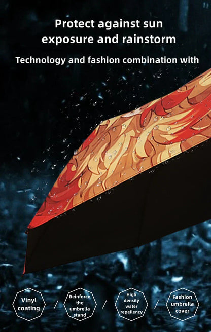 Demon Slayer Anime Katana Sword Umbrella, Nichirin Sword Shape Handle Folding Umbrella, Tanjiro Rengoku Shinobu Giyuu Printed Sun Rain Umbrella, Demon Slayer Merch Cosplay Gift for Anime Fans