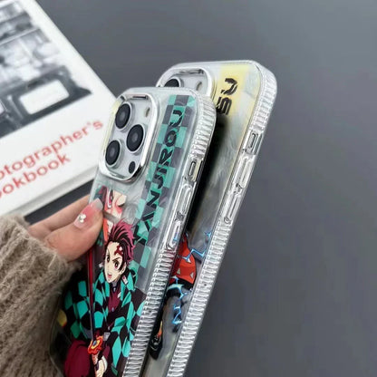 Demon Slayer Anime Poster Style Phone Case for iPhone, Tanjiro Zenitsu Vibrant Character Art Clear Transparent Shockproof Slim TPU Protective Phone Cover, Kimetsu no Yaiba Anime Phone Shell, Demon Slayer Fan Merch Gift