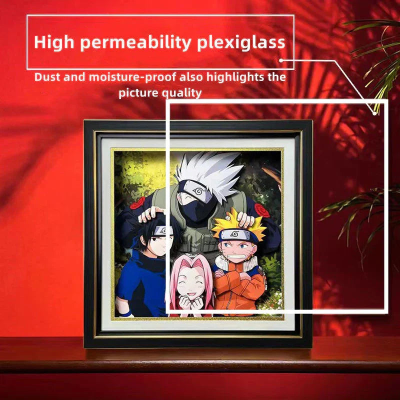 Naruto Team 7 Kakashi 3D Paper Cut Shadow Box Framed Art, Handmade Layered Papercraft Wall Decor, Anime Picture Frame, Fan Collectible Room Decor Gift