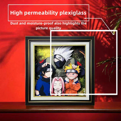 Naruto Team 7 Kakashi 3D Paper Cut Shadow Box Framed Art, Handmade Layered Papercraft Wall Decor, Anime Picture Frame, Fan Collectible Room Decor Gift