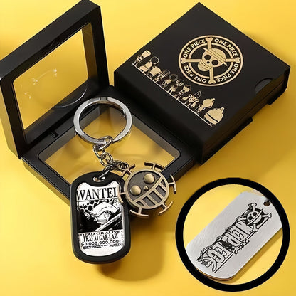 One Piece Anime Dog Tag Necklace Keychain, Luffy Zoro Ace Metal Pendant, Vintage Engraved Dog Tag, Collectible Cosplay Jewelry Gift Set with Gift Box for One Piece Fans