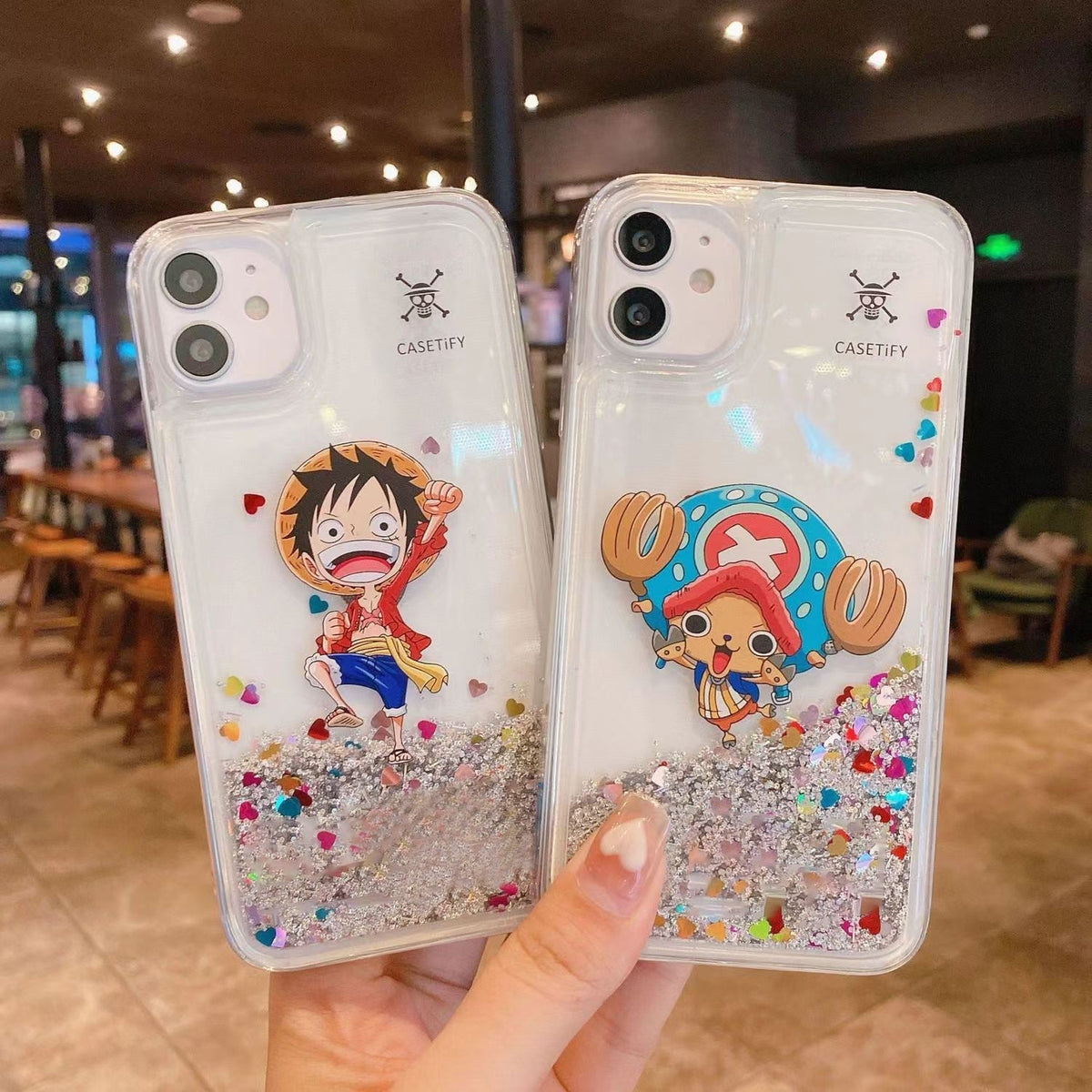 One Piece Liquid Glitter Phone Case, Luffy Chopper Anime Quicksand Clear Phone Cover, Floating Sequins Shockproof Protective Case for iPhone Multiple Models