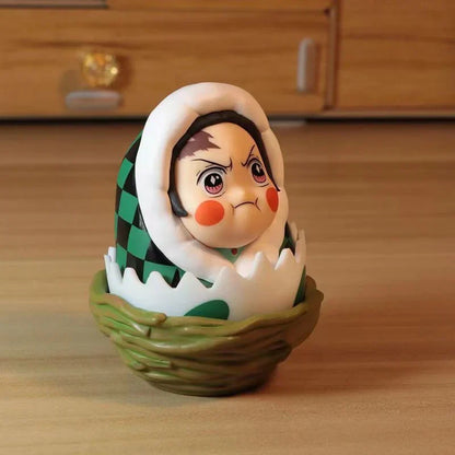 Demon Slayer Eggshell Tumbler Figure, Q Version Tanjiro Nezuko Zenitsu Inosuke Roly-poly Toy, Anime Character Mini Figurine with Nest Base, Desktop Decor Collectible Statue, Demon Slayer Fan Gift