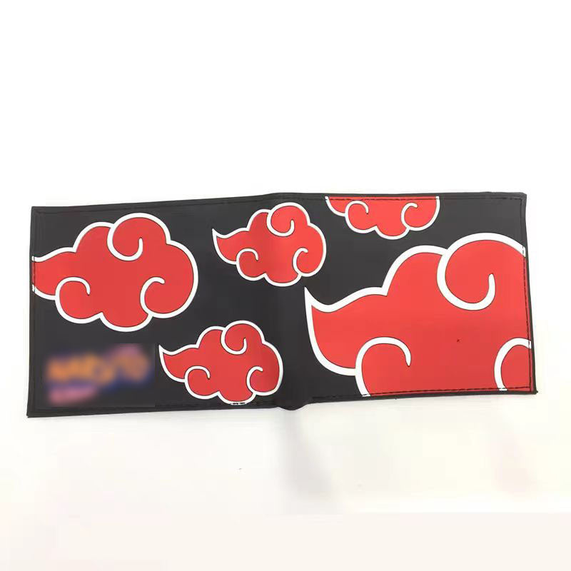 Naruto Anime Bifold Wallet, Akatsuki Red Cloud Leaf Village Symbol PU Leather Short Purse, Card Holder Cash Pocket Coin Pocket, Naruto Cosplay Anime Merch Wallet Gift for Naruto Fans