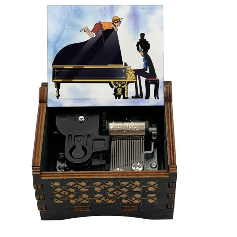 One Piece Monkey D Luffy Roronoa Zoro Nami Sanji Wooden Hand Crank Music Box, Bink's Sake Melody Collectible Decor Music Box Gift for Anime Fans