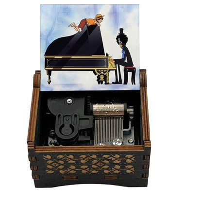 One Piece Monkey D Luffy Roronoa Zoro Nami Sanji Wooden Hand Crank Music Box, Bink's Sake Melody Collectible Decor Music Box Gift for Anime Fans