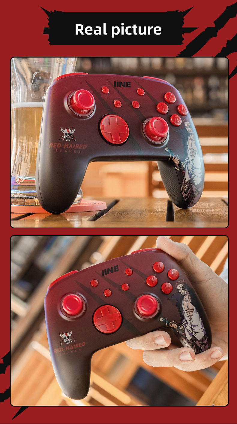 One Piece Shanks Wireless Game Controller, Anime Red-Haired Shanks Bluetooth Gamepad, RGB Light Programmable Gaming Controller, Dual Vibration Joystick for Switch, PC, Steam, One Piece Anime Game Gift for Fans