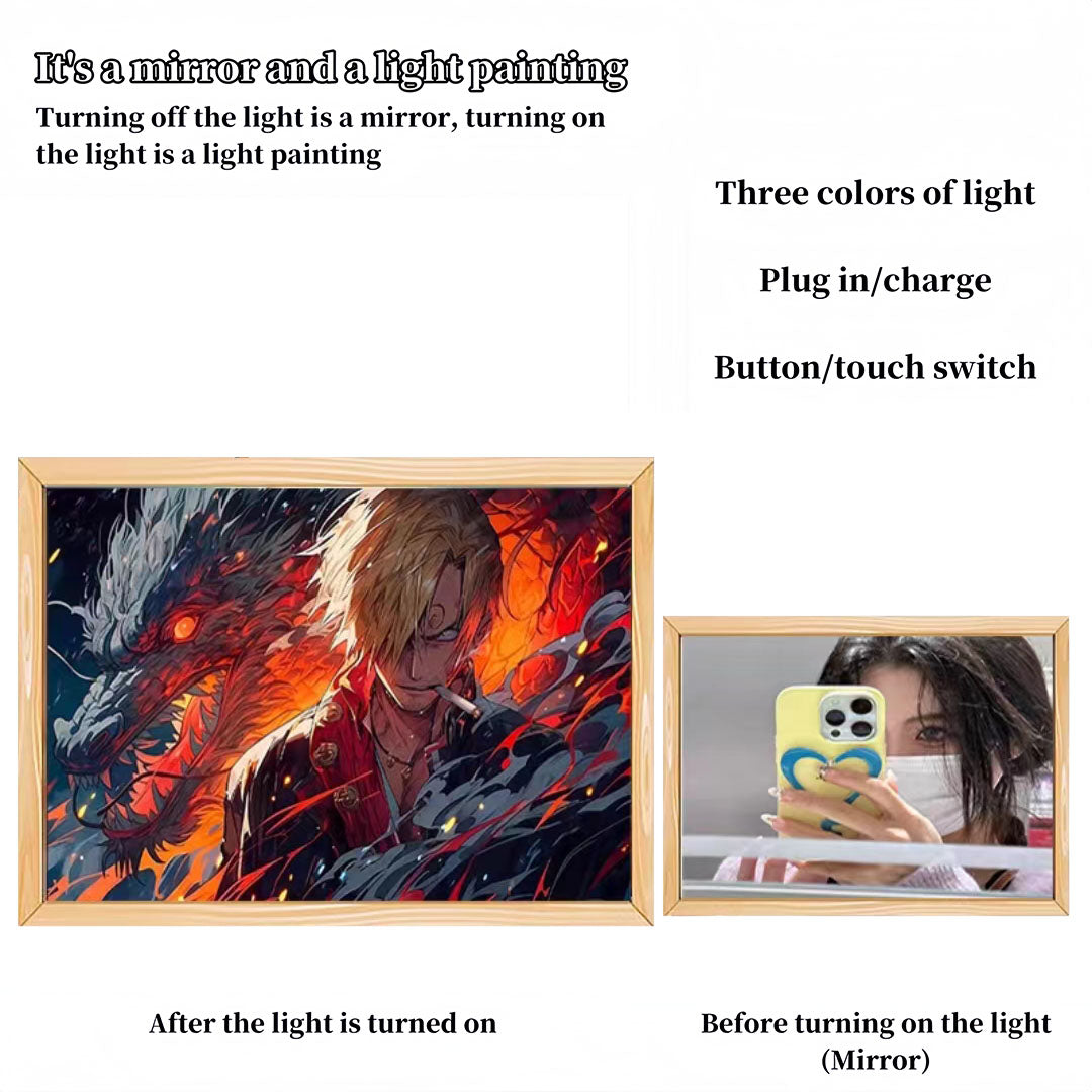 One Piece Anime LED Light Up Painting, Luffy Zoro Sanji Nami Framed Light Canvas Wall Art, Anime Poster Lamp, Wooden Frame Illuminated Wall Decor, One Piece Fan Room Decoration Gift