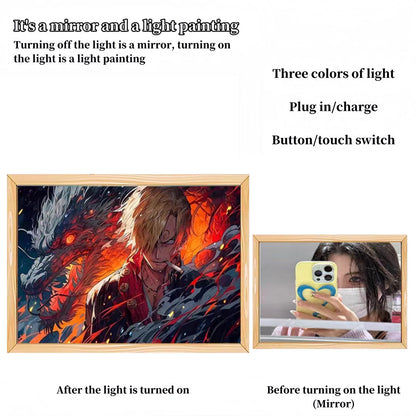 One Piece Anime LED Light Up Painting, Luffy Zoro Sanji Nami Framed Light Canvas Wall Art, Anime Poster Lamp, Wooden Frame Illuminated Wall Decor, One Piece Fan Room Decoration Gift