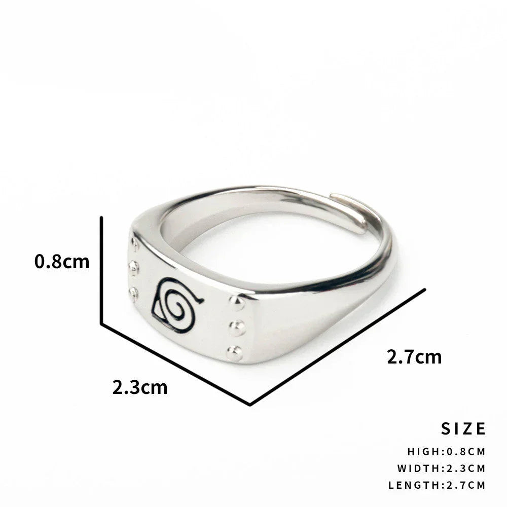 Naruto Konoha Village Symbol Adjustable Ring, Anime Leaf Village Logo Metal Open Ring, Cosplay Finger Jewelry, Fashion Anime Statement Ring, Collectible Gift for Naruto Fans