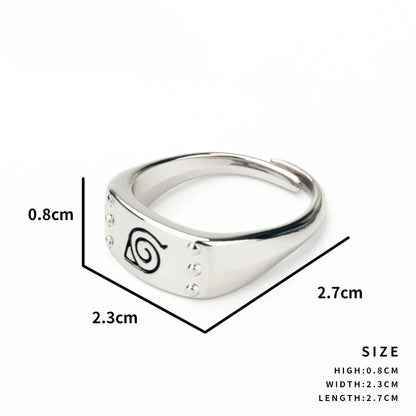 Naruto Konoha Village Symbol Adjustable Ring, Anime Leaf Village Logo Metal Open Ring, Cosplay Finger Jewelry, Fashion Anime Statement Ring, Collectible Gift for Naruto Fans