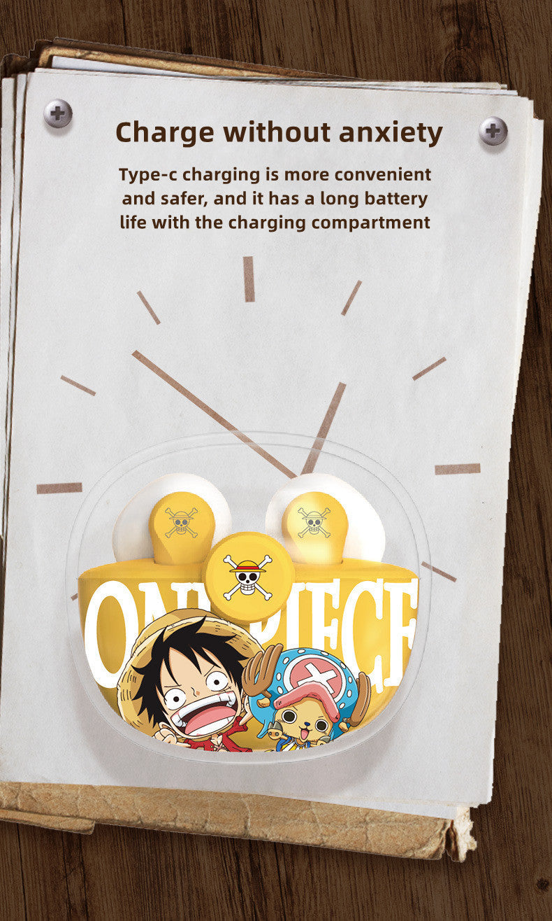 One Piece Monkey D. Luffy Tony Tony Chopper True Wireless Bluetooth 5.3 Earbuds Smart Touch Control Half‑in‑Ear Headphones with Transparent Charging Case Anime Gift For Fans