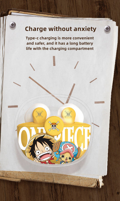 One Piece Monkey D. Luffy Tony Tony Chopper True Wireless Bluetooth 5.3 Earbuds Smart Touch Control Half‑in‑Ear Headphones with Transparent Charging Case Anime Gift For Fans