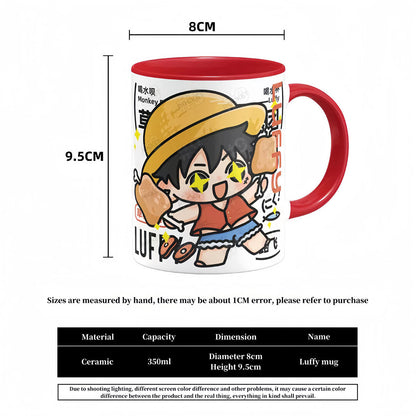 One Piece Anime Ceramic Mug, Q Chibi Version Luffy Zoro Sanji Ace Law Coffee Tea Cup, 11oz Color Inside Mug, Microwave Safe, Anime Fan Home Office Drinkware Birthday Gift