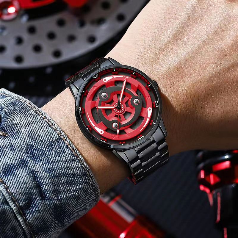 Naruto Sharingan Anime Watch for Men, Uchiha Sasuke Madara Rotating Sharingan Dial Wrist Watch, Stainless Steel Band Quartz Watch, Anime Cosplay Accessory, Collectible Gift for Naruto Fans