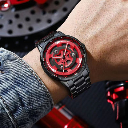 Naruto Sharingan Anime Watch for Men, Uchiha Sasuke Madara Rotating Sharingan Dial Wrist Watch, Stainless Steel Band Quartz Watch, Anime Cosplay Accessory, Collectible Gift for Naruto Fans