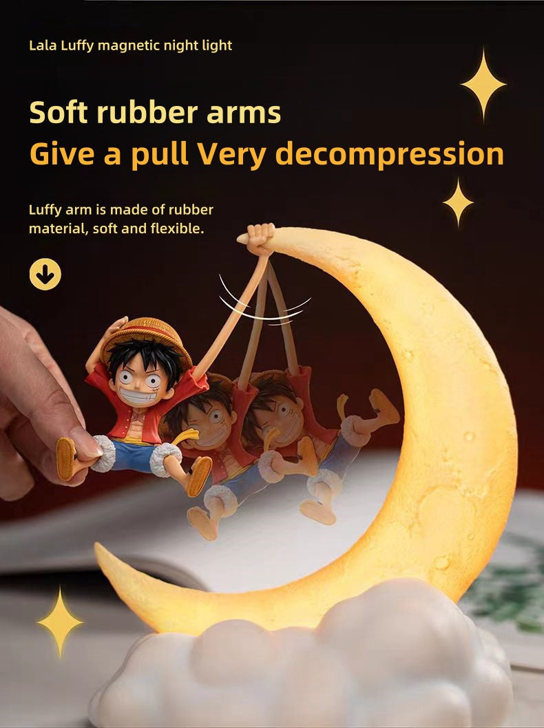 One Piece Luffy Moon Cloud Night Light, Anime Luffy Figure Swing LED Table Lamp, Warm Soft Light USB Charging Bedside Decor Lamp, One Piece Anime Merch Nightlight Gift for One Piece Fans