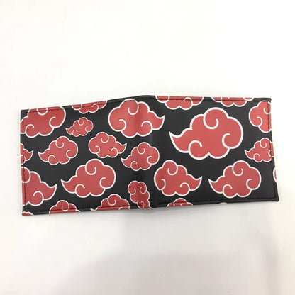 Naruto Anime Bifold Wallet, Akatsuki Red Cloud Leaf Village Symbol PU Leather Short Purse, Card Holder Cash Pocket Coin Pocket, Naruto Cosplay Anime Merch Wallet Gift for Naruto Fans