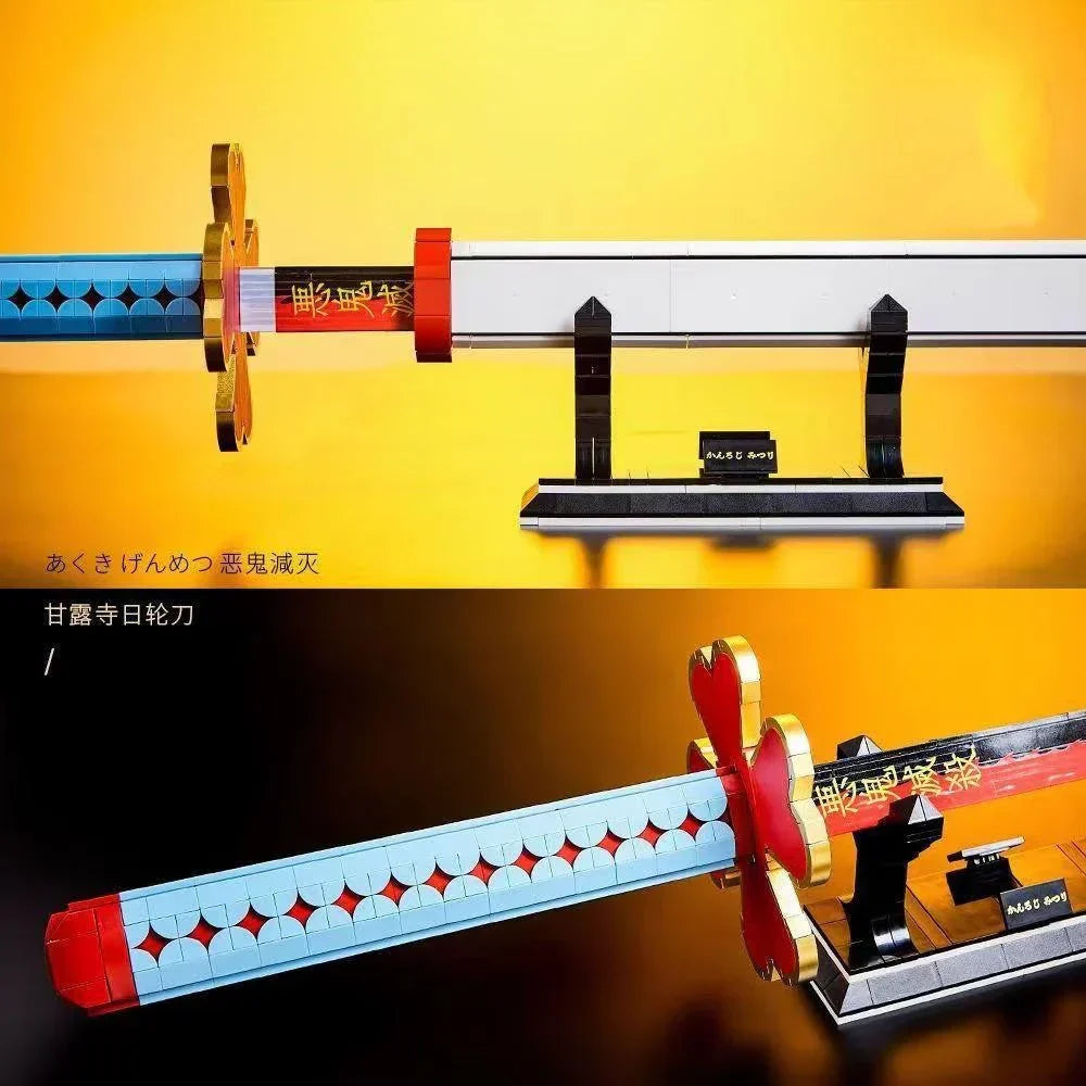 Demon Slayer Nichirin Sword Building Block Set, Kanroji Mitsuri Anime Katana Model with Display Stand, Cosplay Samurai Sword Bricks Kit, Collectible Building Toy for Demon Slayer Fans