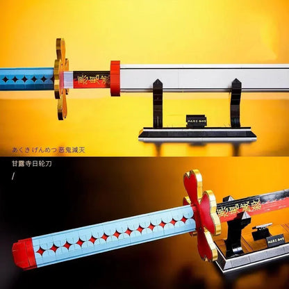 Demon Slayer Nichirin Sword Building Block Set, Kanroji Mitsuri Anime Katana Model with Display Stand, Cosplay Samurai Sword Bricks Kit, Collectible Building Toy for Demon Slayer Fans