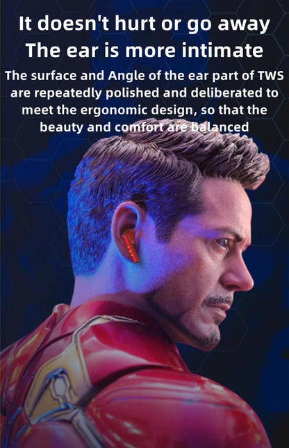 Marvel TWS True Wireless Bluetooth Earbuds, Iron Man Black Panther Semi In-ear Earphones, Transparent Charging Case Marvel Stereo Headphones, Portable Marvel Collectible Earbuds, Gift for Marvel Superhero Fans