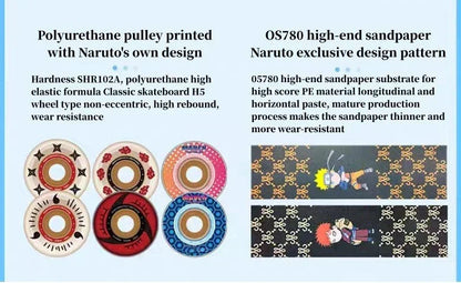 Naruto Anime Complete Skateboard, 7-Layer Maple Wood Deck Anime Character Graphic Standard Trick Skateboard, Fully Assembled Skate Board for Beginners Teens Adults, Anime Fan Gift