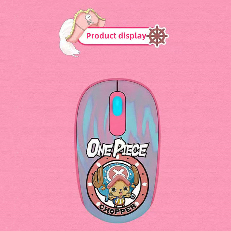 One Piece Anime 2.4G Wireless Mouse, Portable Optical Computer Mouse with Tony Tony Chopper & Straw Hat Skull Pattern, Ergonomic Silent Mice for Laptop PC Desktop, Anime Fan Gift