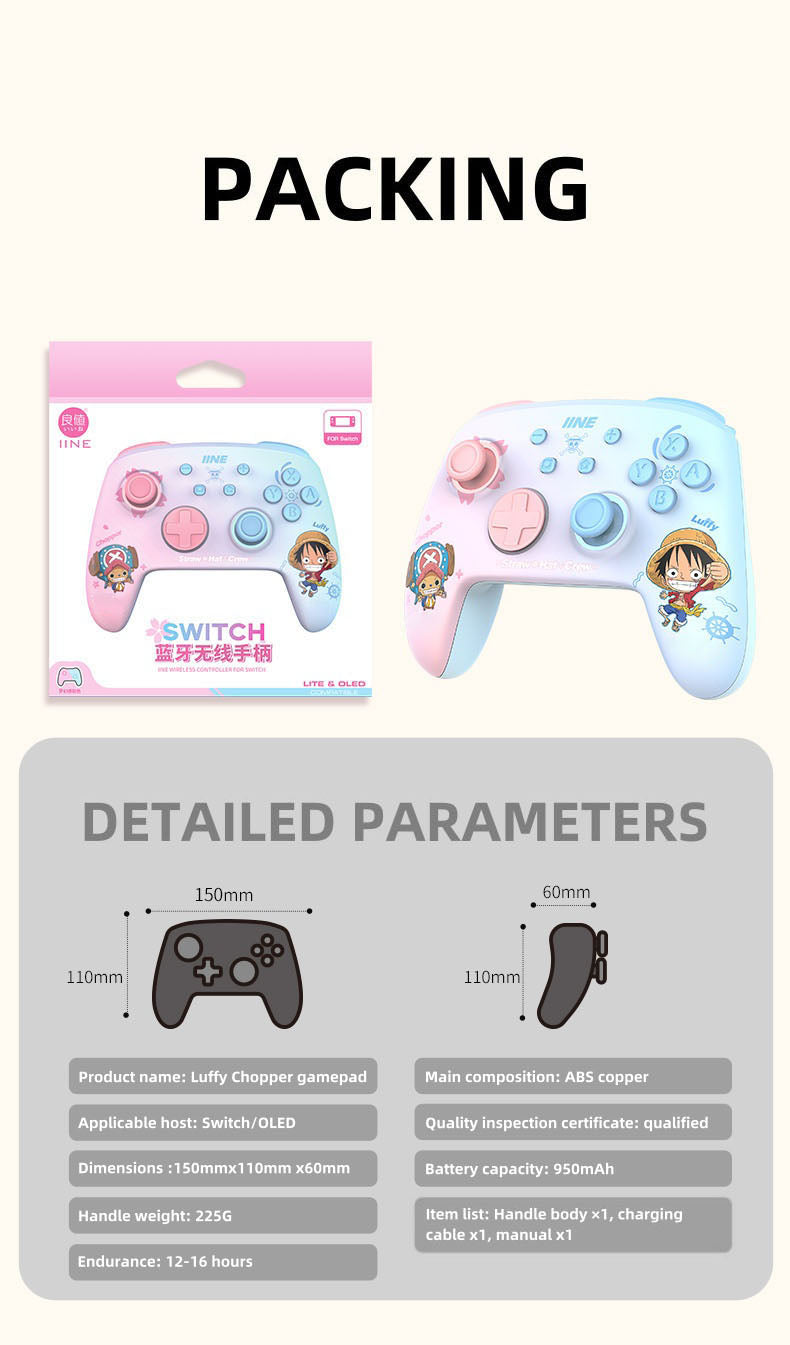 One Piece Luffy Chopper Wireless Game Controller, Pink Blue Gradient Bluetooth Gaming Gamepad with Vibration, Programmable Keys Game Controller for Switch PC Steam, Anime One Piece Merch Gift for Gamers