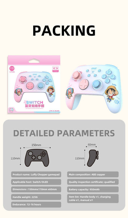 One Piece Luffy Chopper Wireless Game Controller, Pink Blue Gradient Bluetooth Gaming Gamepad with Vibration, Programmable Keys Game Controller for Switch PC Steam, Anime One Piece Merch Gift for Gamers