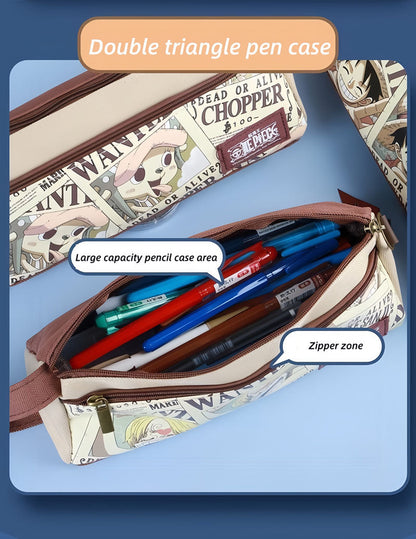 One Piece Anime Pencil Case, Luffy Zoro Sanji Chopper Wanted Poster Large Capacity Pen Bag, Multi-layer Canvas Stationery Storage Pouch, Anime School Supplies Gift for One Piece Fans