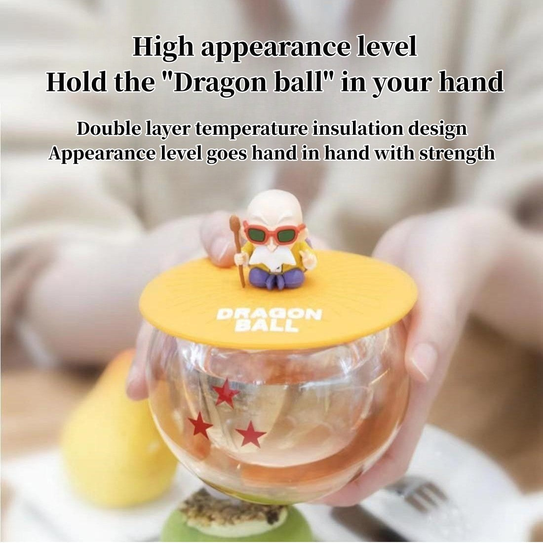 Dragon Ball Z Anime Glass Cup with Figure Lid, DBZ Dragon Star Pattern Double Wall Glass Mug, Cute Mini Character Figurine Cover Tea Coffee Cup, Dragon Ball Collectible Drinkware Gift for Anime Fans