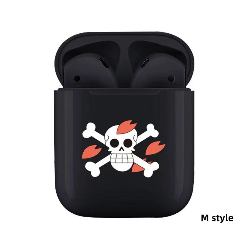 One Piece Anime TWS Wireless Earbuds, Luffy Zoro Sanji Chopper Skull Logo Printed Bluetooth Earphones, Stereo In-Ear Headphones with Portable Charging Case, Anime Fan Gift Wireless Headset