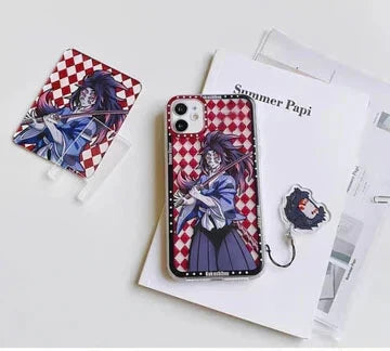 Demon Slayer Anime Phone Case, Akaza Muzan Pattern Clear Soft TPU Case with Character Pendant, Shockproof Slim Protective Phone Cover, Cute Anime Phone Shell for iPhone, Anime Merch Gift for Demon Slayer Fans