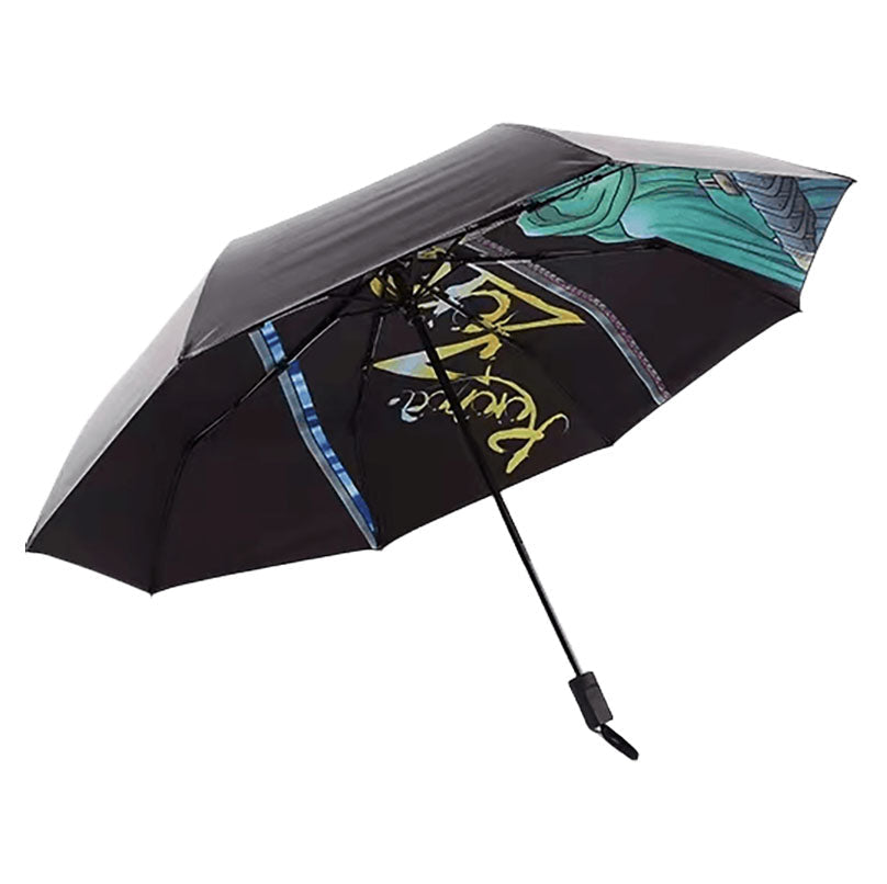One Piece Anime Folding Umbrella, Luffy Zoro Ace Straw Hat Crew Printed Compact Rain Sun Umbrella, Portable Auto Open Close Parasol, Anime Merch Gift for One Piece Fans