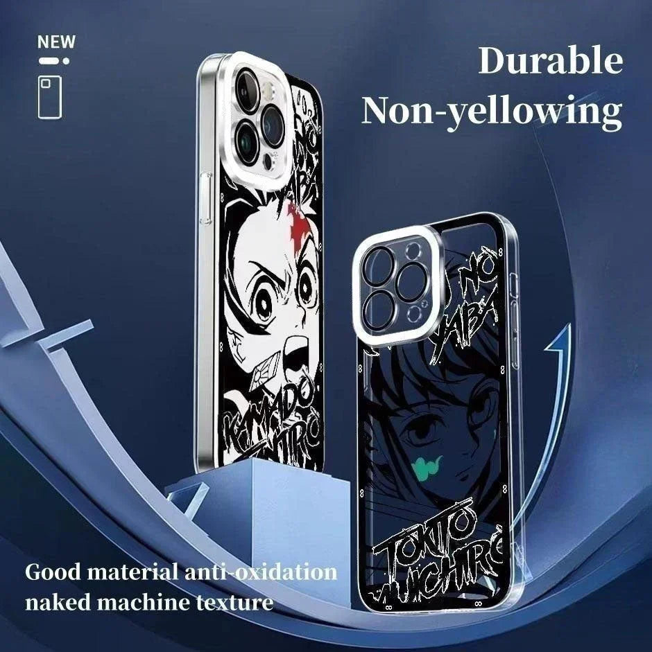 Demon Slayer Black White Manga Panel Phone Case, Tanjiro Mitsuri Muichiro Sketch Art Clear Transparent TPU Shockproof Slim Protective Phone Cover, Kimetsu no Yaiba Anime Manga Phone Shell for iPhone, Demon Slayer Fan Merch Gift
