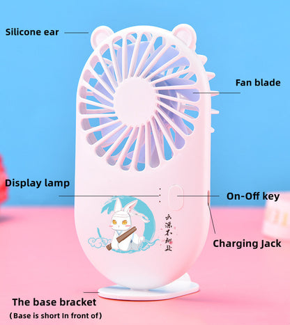 One Piece Monkey D. Luffy Portable Handheld Fan, Anime Mini Rechargeable USB Fan, Cute Bear Ear Pocket Fan with Stand, 3 Speed Adjustable Personal Cooling Fan, Anime Collectible Gift for One Piece Fans