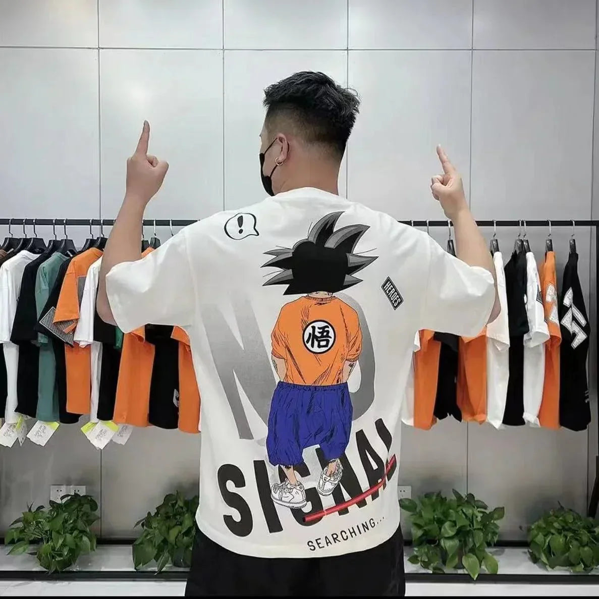 Dragon Ball Goku Graphic T Shirt, No Signal Back Print Anime Short Sleeve Tee, Casual Crew Neck Cotton T-Shirt for Men Women, DBZ Goku Streetwear Top Anime Fan Merchandise
