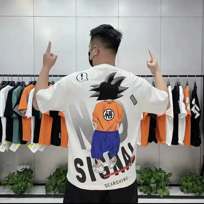 Dragon Ball Goku Graphic T Shirt, No Signal Back Print Anime Short Sleeve Tee, Casual Crew Neck Cotton T-Shirt for Men Women, DBZ Goku Streetwear Top Anime Fan Merchandise