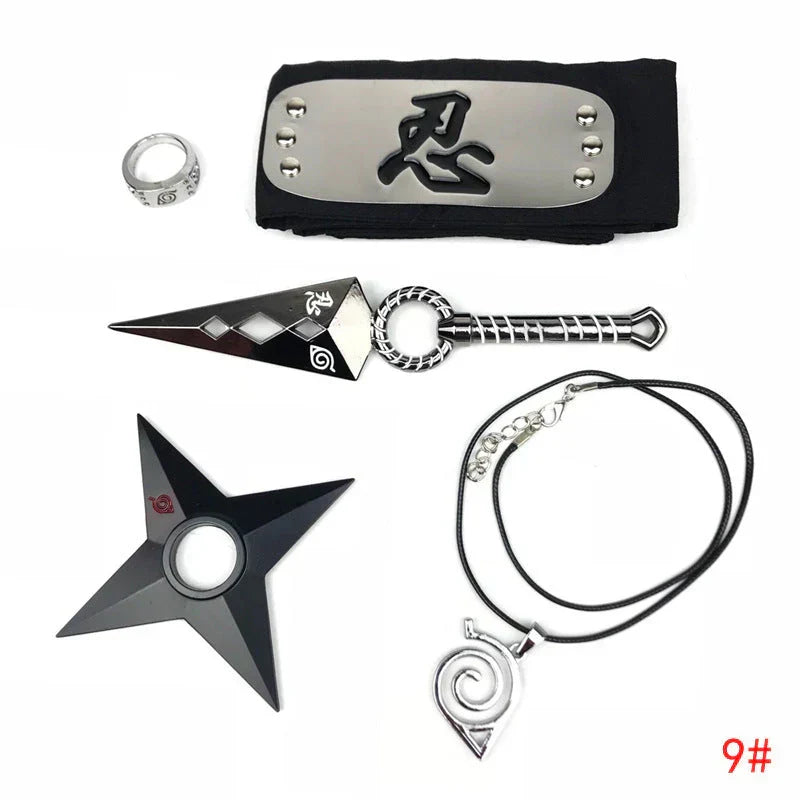 Naruto Cosplay Accessories Set, Metal Kunai Shuriken Leaf Village Headband, Sharingan Ring Necklace, Anime Ninja Prop Kit, Naruto Costume Collection Gift for Fans