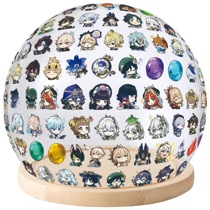 Anime Character Sticker Crystal Ball Night Light, 3D Transparent Globe Lamp with Wooden Base, Anime Stickers Decor Table Lamp, USB Warm Light Bedroom Decor, Anime Collectible Gift for Anime Fans