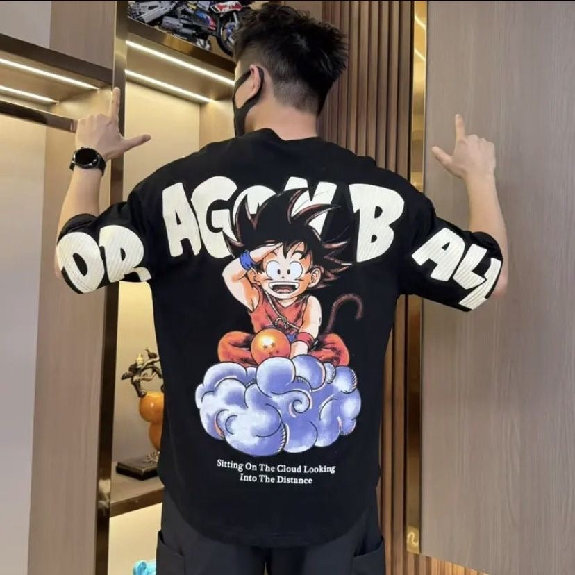 Dragon Ball Kid Goku T-Shirt, Anime Kame Cloud Graphic Oversized Short Sleeve Tee, Casual Loose Fit Cotton Tshirt for Men Women, Dragon Ball Z Fan Anime Shirt Gift